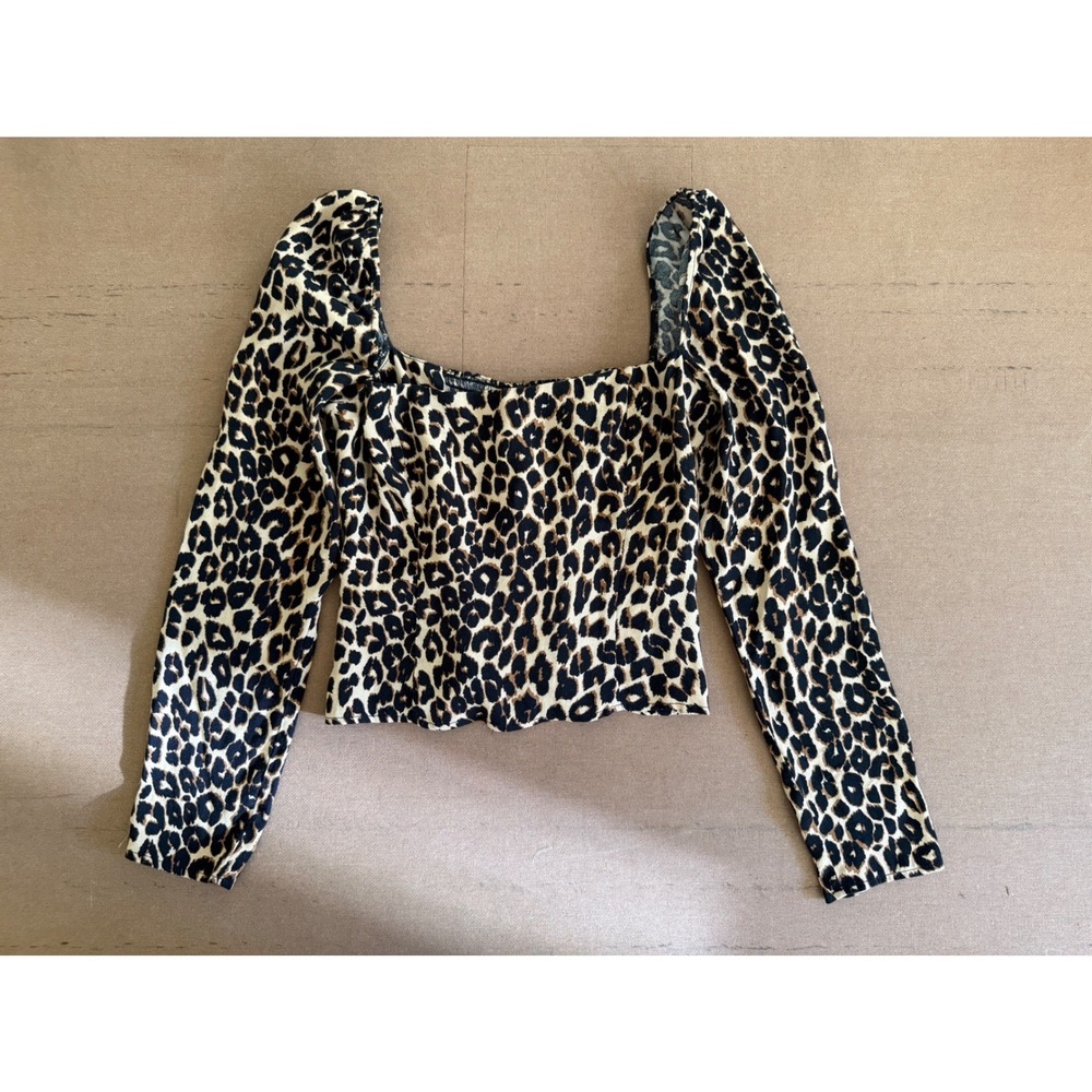 Reformation Leopard Print Square Neck Puff Sleeve Top Brown 6
